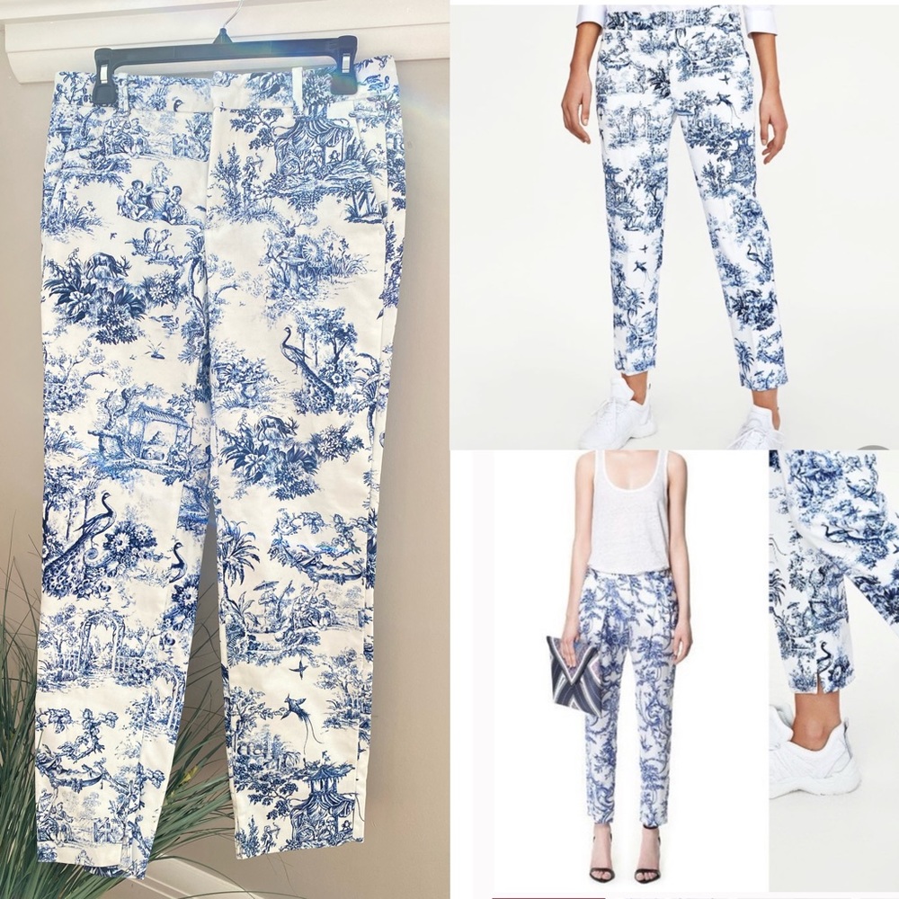 Printed Blue & White Toile Ankle Pants